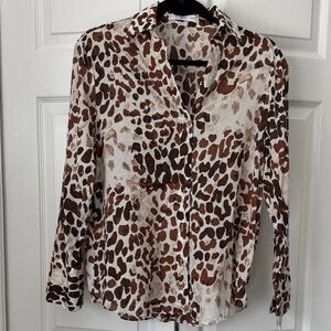 Mango Leopard Print Button-Up Blouse
